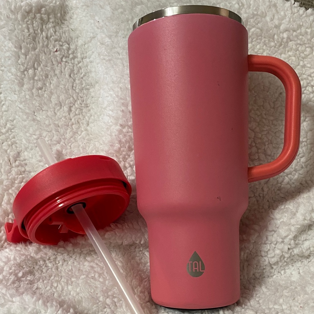 Pink Tumbler with Handle and Straw by Tal 40oz cold or hot thermo used once